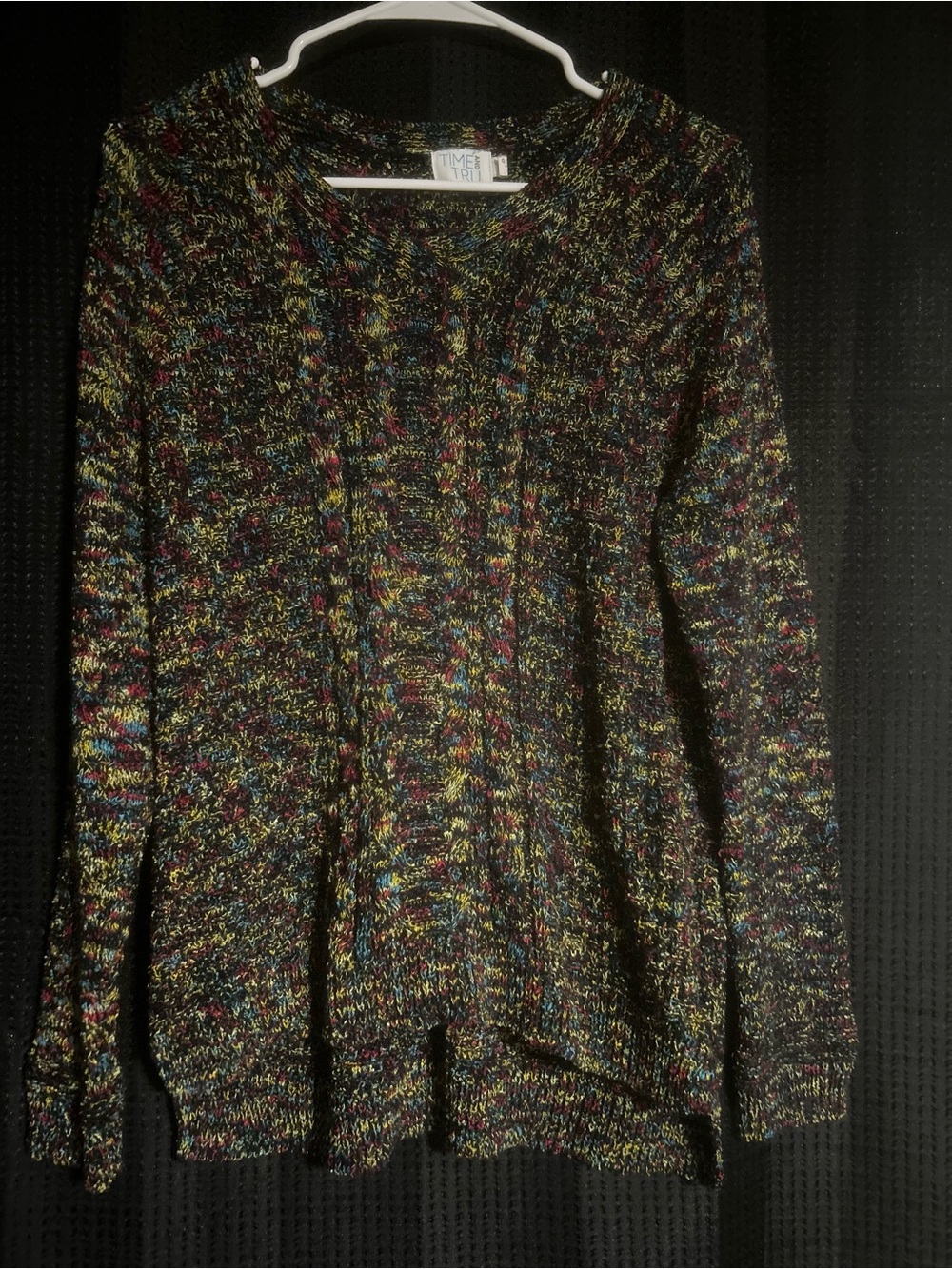 Time and Tru Black Multicolor Flecked Cable-Knit Sweater